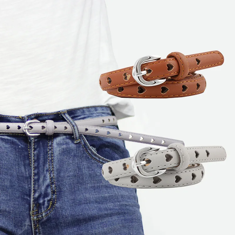 

High Quality Female Heart Hollow Pu Leather Belt 103X2.8Cm Pin Buckle Belts Women Casual Fashion Belt For Pants Dress Ceinture