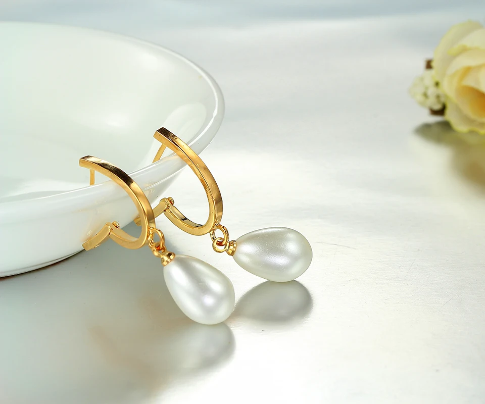 Женские серьги кольца с искусственным жемчугом Windshow подвески золотого цвета