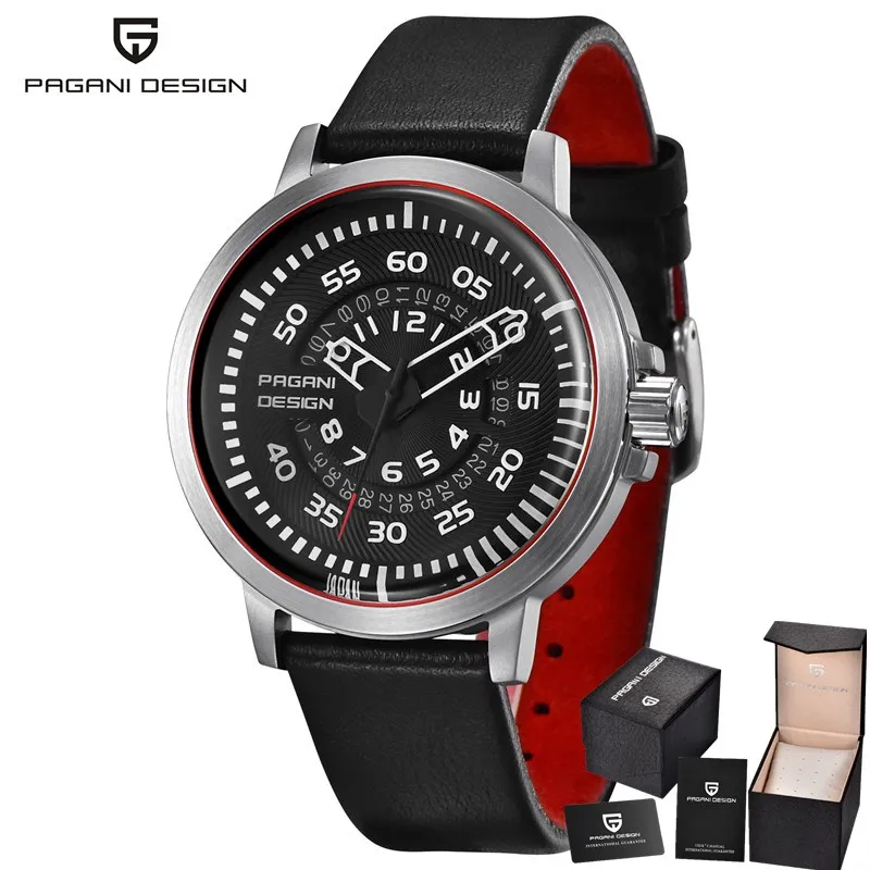 silver red PAGANI Дизайн для мужчин часы Reloj Hombre уникальная личность Роскошные водостойкие календари кожа кварцевые часы Relogio Masculino - Цвет: silver red