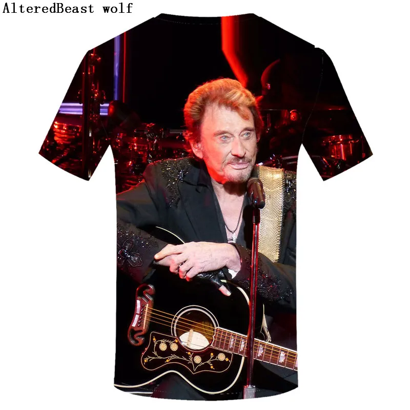 Джонни Холлидей рок звезды 3d футболка для мужчин в стиле хип хоп Футболка Мужская