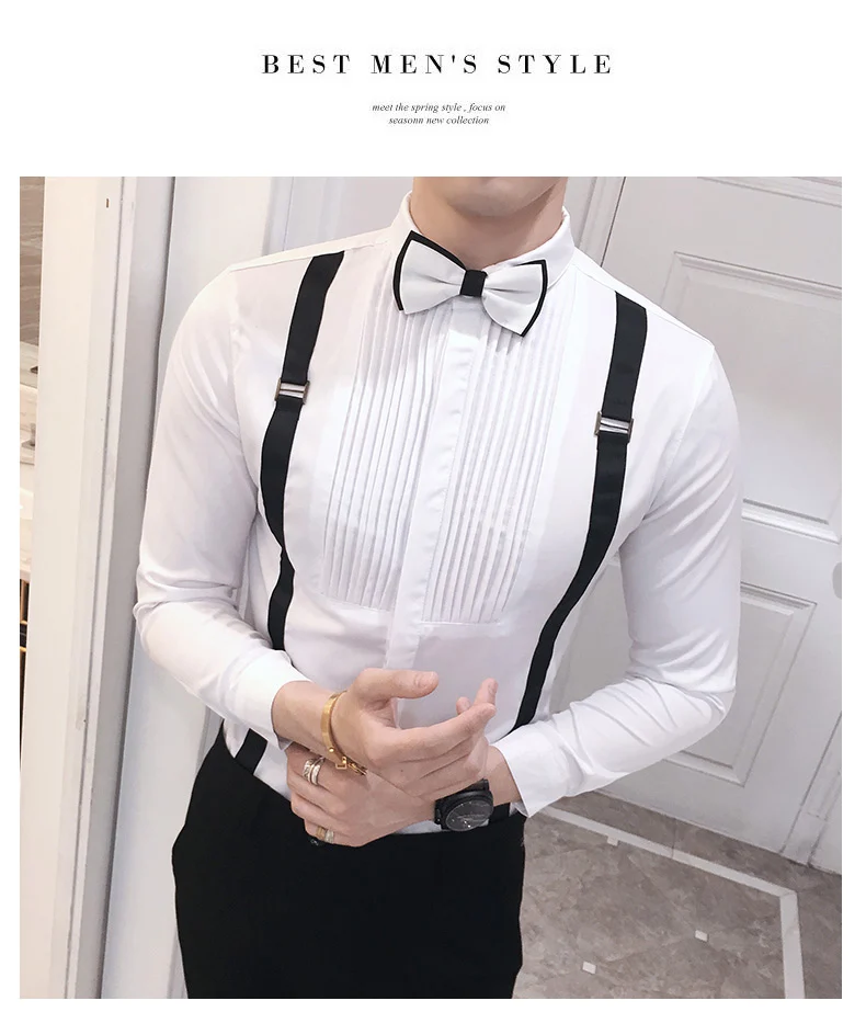 Галстук-бабочка, рубашка модные дизайнерские мужские рубашки Slim Fit черный, белый цвет Клубные вечерние платье для выступления на сцене Костюмы мужская одежда рубашка
