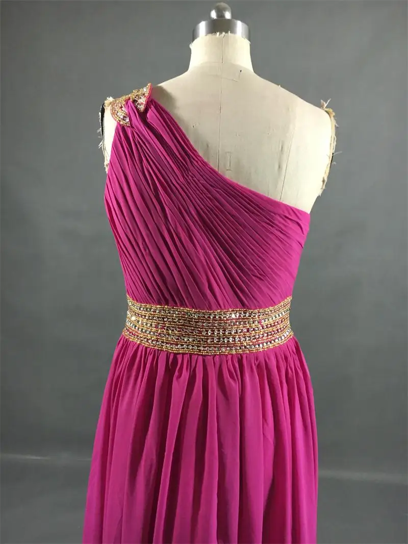 Vestido Де Noche 2017 Сексуальная Одно Плечо Fuchsia Шифон Пром платье с Золотой Пояса
