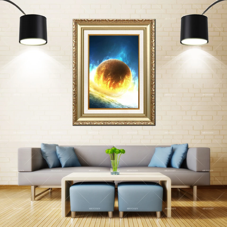 

Artcozy Golden Frame Abstract Collisions in outer space Waterproof Canvas Painting