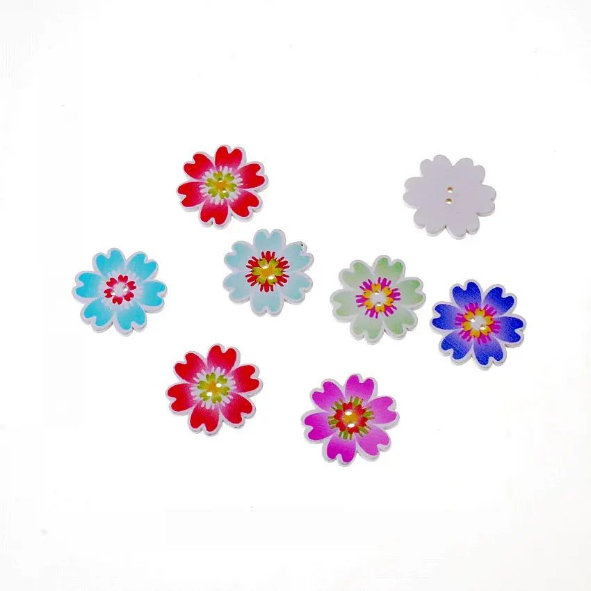 Бесплатная доставка 50 шт смешанный 2 отверстия цветок милый пуговицы для