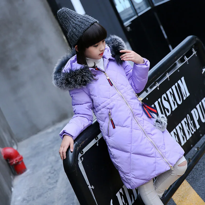 2017 Pydownlake fur hood collar winter jacket for girls down overcoat long model | Детская одежда и обувь