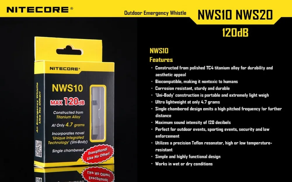 TOPSALE NITECORE 120 дБ Открытый аварийный спасательный свисток NWS10 титановый сплав наружный портативный аксессуары для освещения
