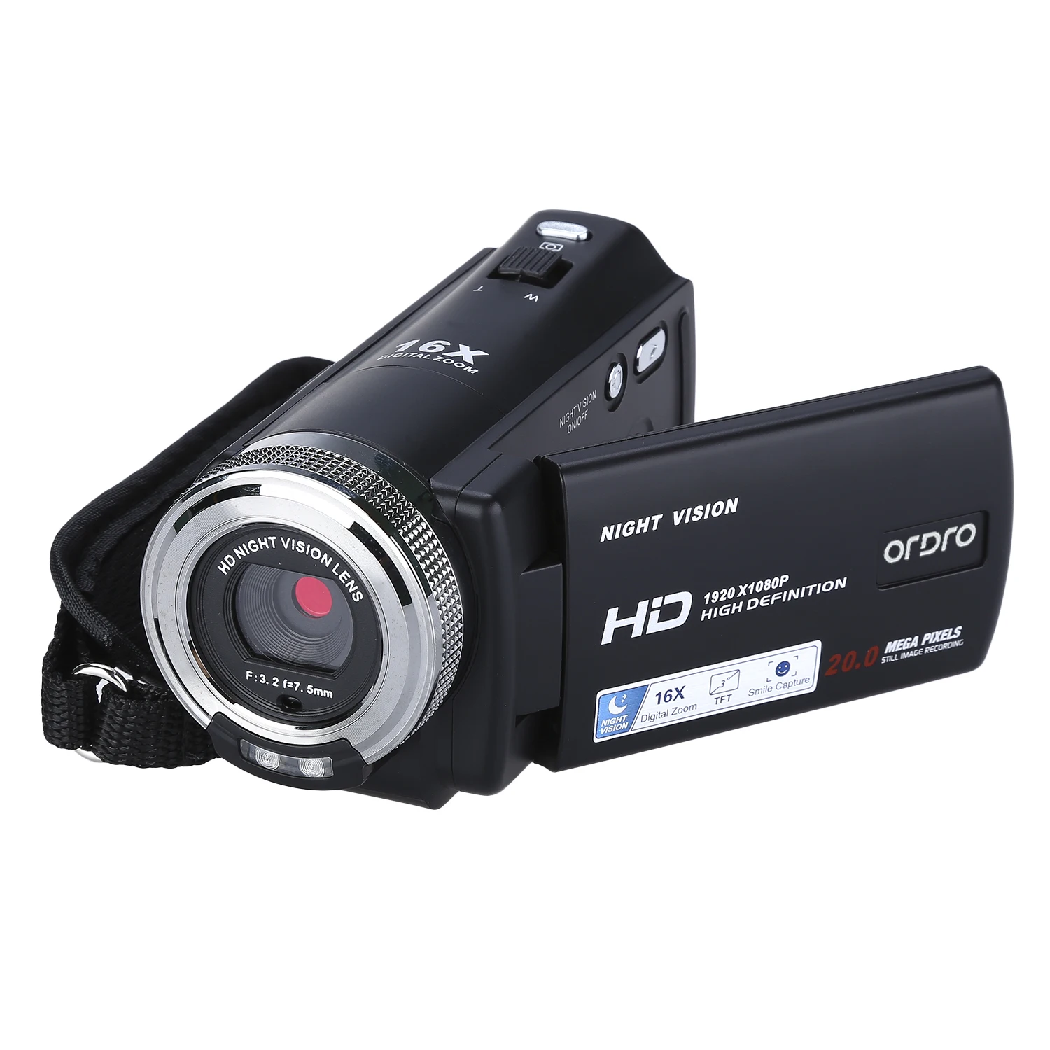 ORDRO HDV-V12 3," lcd 1080P FHD цифровая камера видеокамера 16x Zoom DVR IR ночного видения CMOS сенсор Микрофон+ 2 шт. батарея