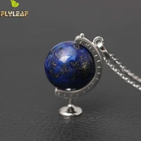 original 925 sterling silver high quality lapis lazuli globe necklaces pendants for women casual style girl accessories gift