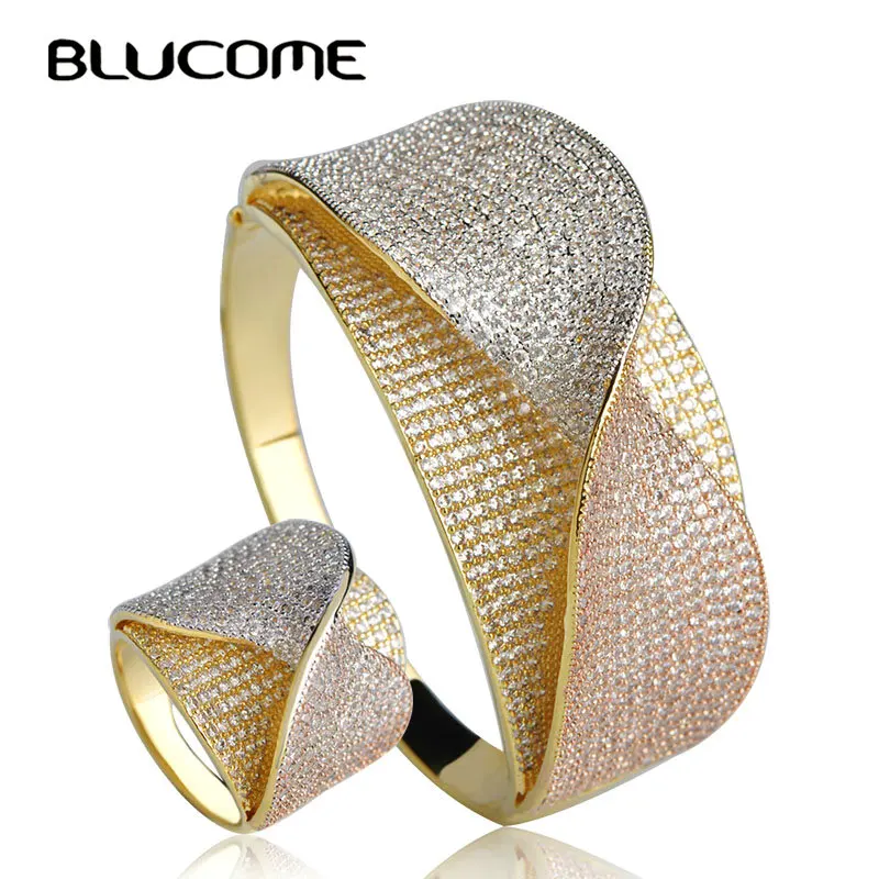 Женский Ювелирный Комплект Blucome трехцветный комплект из кольца и браслета меди с