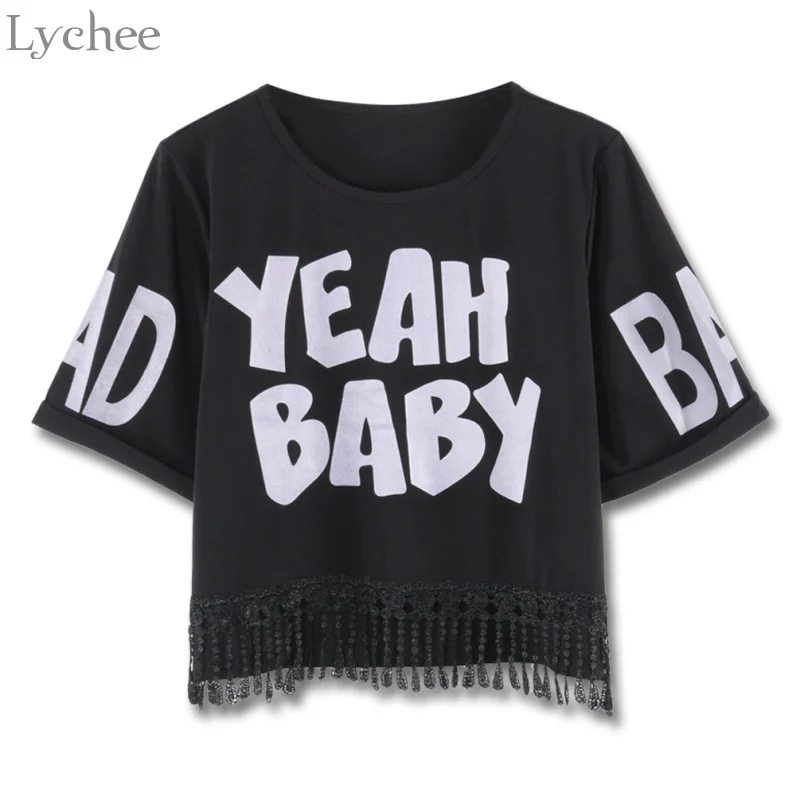 Летний женский укороченный топ Lychee в стиле Харадзюку кружевная Лоскутная