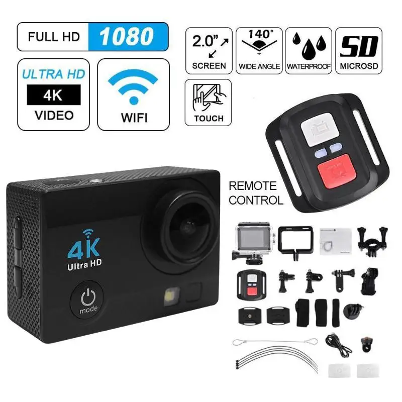 4K экшн-Камера Ультра HD WIFI подводный водонепроницаемый 140 ° широкоугольная камера записи с пультом дистанционного управления