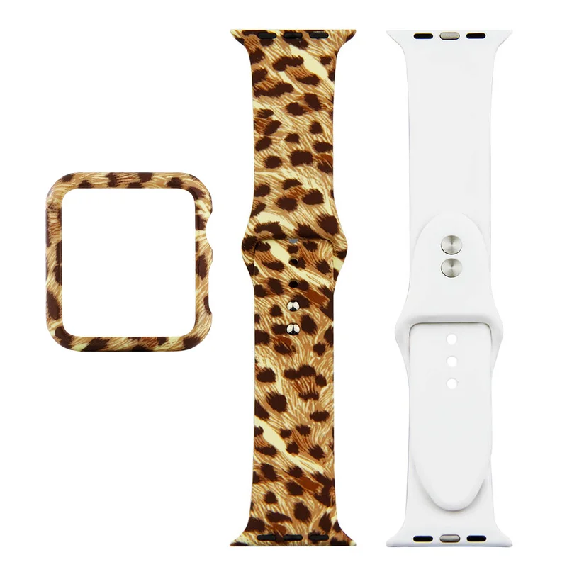 Силиконовый ремешок с цветочным принтом + чехол для Apple Watch Band 42 мм 38 44 40 браслет