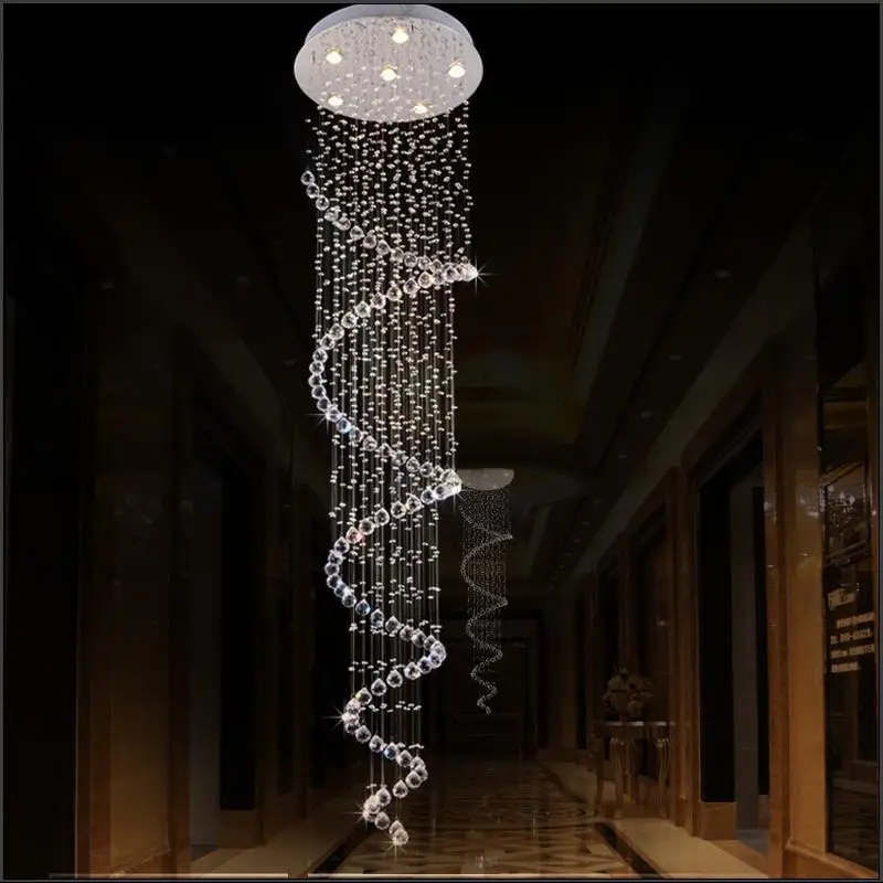 Современный хрустальный потолочный светильник на спирали длинная хрустальная