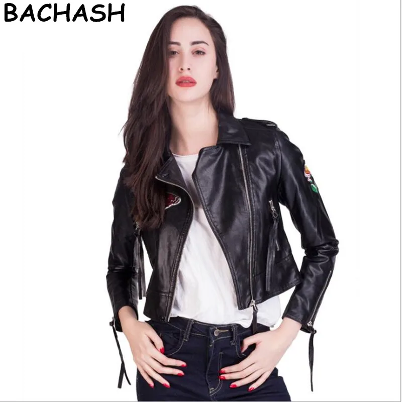 

BACHASH Pu Leather Jacket Women Suede Fashion Butterfl Black Motorcycle Coat Short Faux Leather Biker Jacket Soft Tassels Jacket