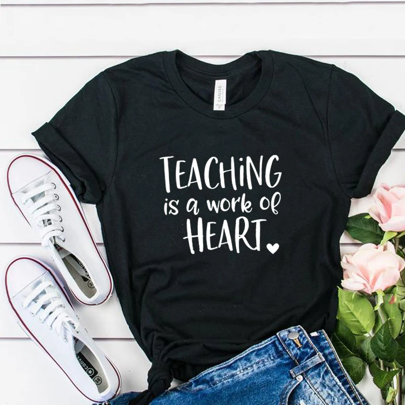 Teaching Is A Work Of Heart футболка для учеников начальной школы учителя Camiseta Rosa Feminina