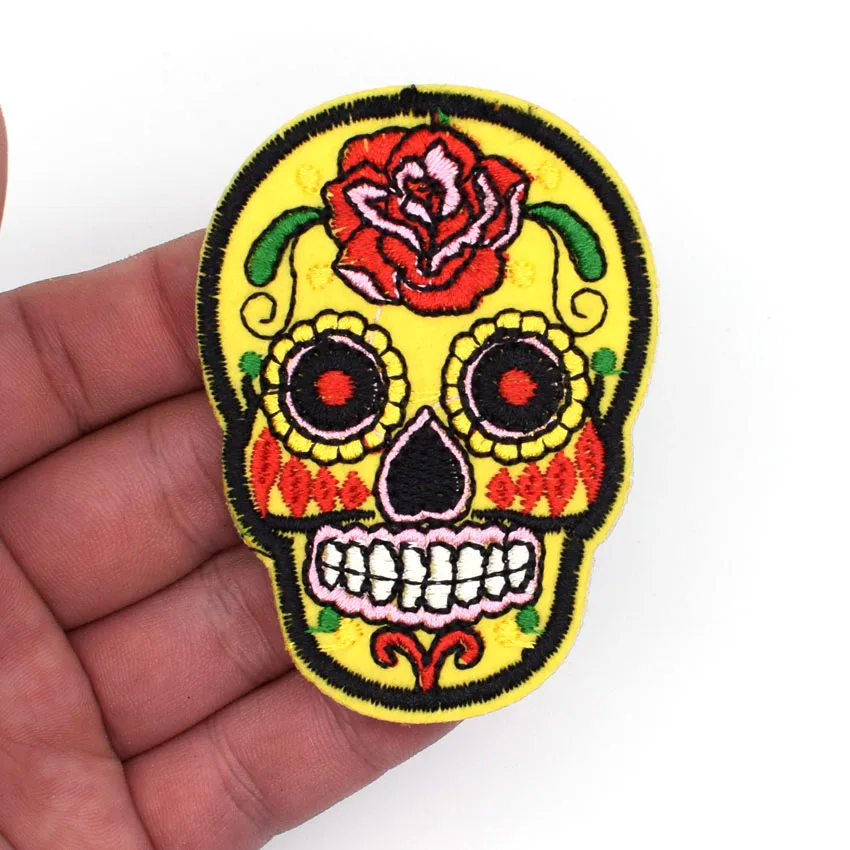 Жёлтый Сахарный цветок череп скелет вышитый Железный На Заплатке Сделай Сам