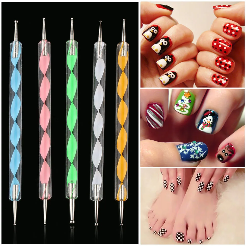 

5 шт./компл. двухсторонний дизайнерский набор спиральный мраморный узор точечная ручка для рисования лак для ногтей Гель-лак Инструменты дл...