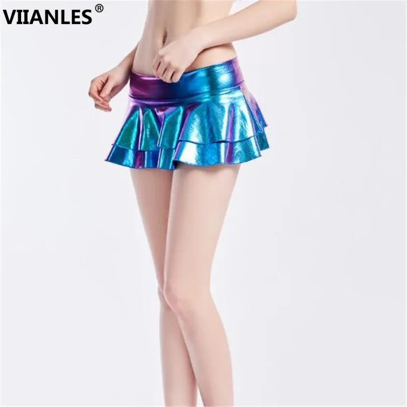 Женская юбка VIIANLES из искусственной кожи сексуальная короткая плиссированная