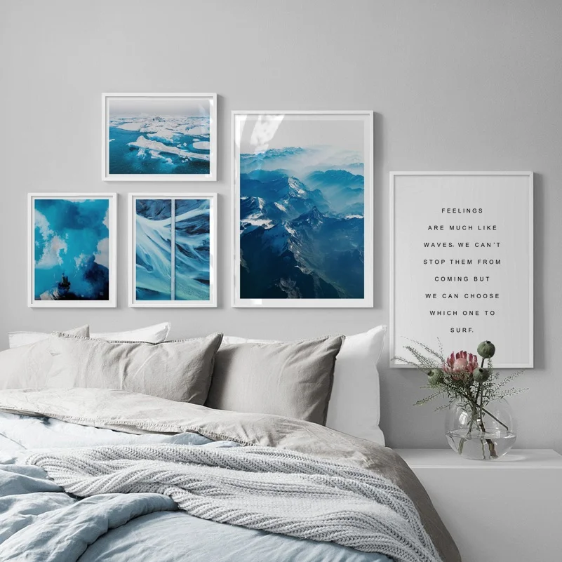 

Mountain Sea Glacier smoke Quotes Natural Wall Art Canvas Painting Nordic Posters And Prints Wall Pictures For Living Room Decor