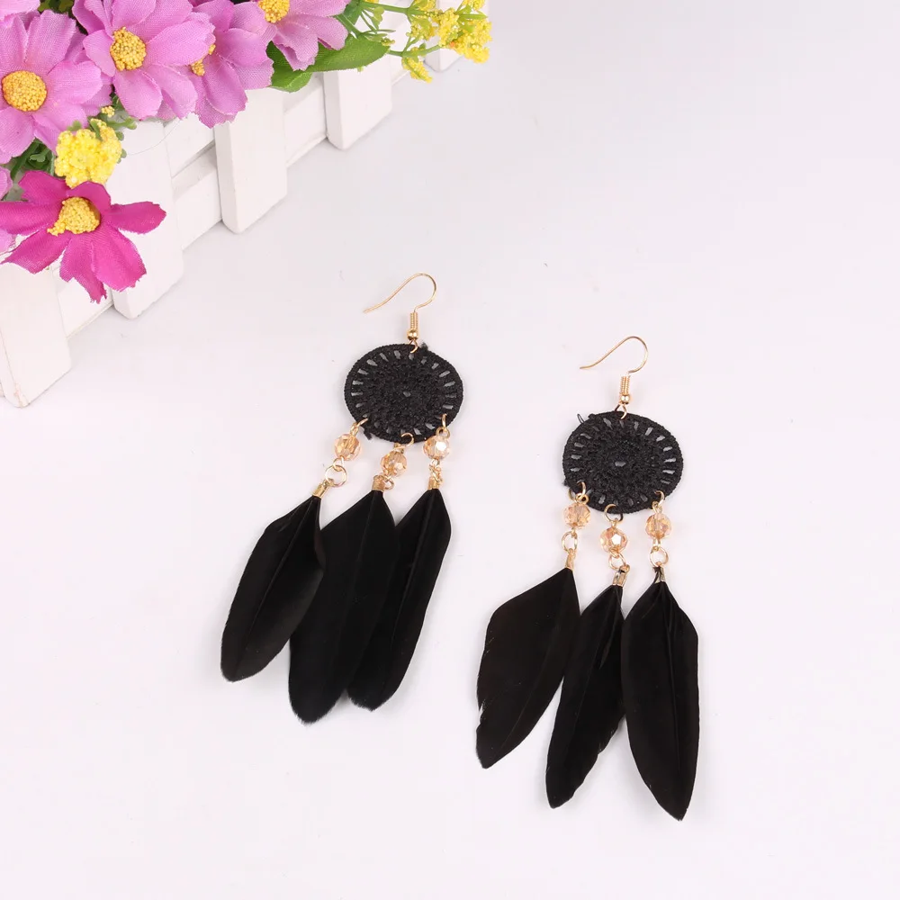 2B A pair of earring Цыганская головная повязка, богемная повязка на голову для девочек, белая повязка на голову с перьями - Цвет: 2B A pair of earring