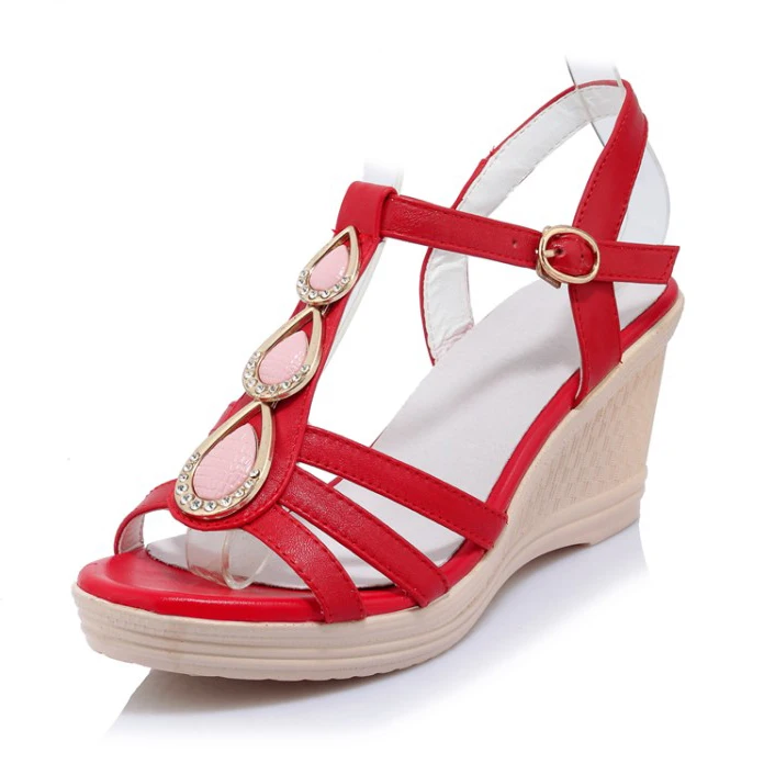 (Black red white) Free shipping 2017 Fashion Star Style Summer Women's Crystal sandals Wedges High Heel Sweet shoes for women | Обувь