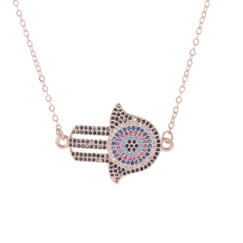 Хамса ожерелье руки золотые многоцветные циркониевые стразы ожерелья амулет
