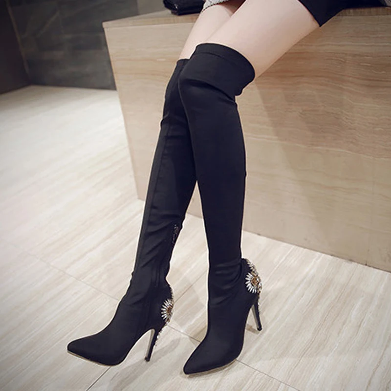 Женские сапоги на высоком каблуке осень/зиму|boots for woman|black boots womenblack |