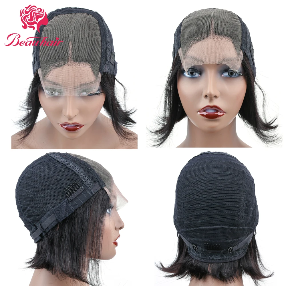 BeauHair Малайзия короткий парик из человеческих волос 4*4 средняя часть не Реми волосы боб парики предварительно сорвал отбеленные узлы для женщин
