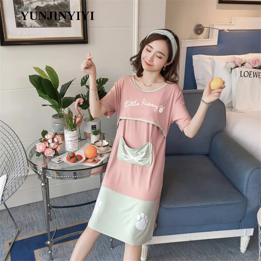 

Pregnant women summer short-sleeved dress cartoon maternity dress breastfeeding and nursing women's dresses women's shirts