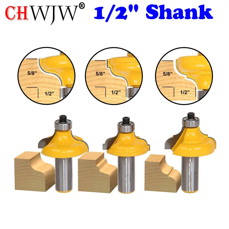 

3Pc 1/2" Shank Edge Molding Router Bit Set - Ogee Woodworking cutter