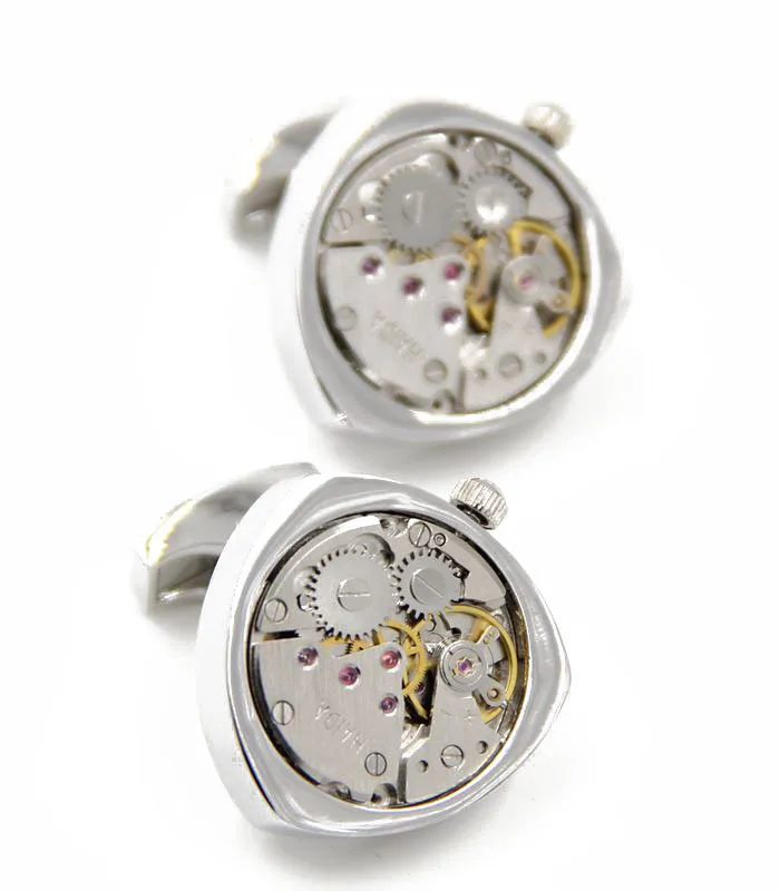 Functional Mechanical Cufflinks Silver triangle watch movement stripes cufflinks for men Best Wedding Gift birthday For Him | Украшения и