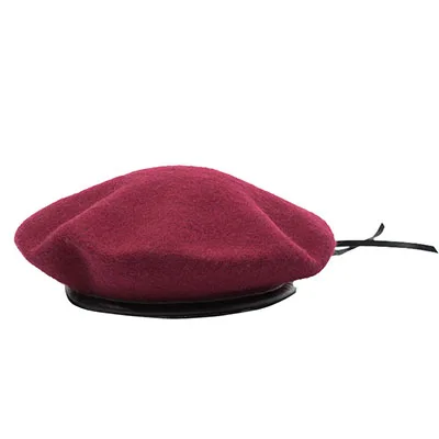wine red beret JOEJERRY, плоская кепка, шерстяной берет, военный женский берет, зимний, французский стиль, шапка, черный кожаный берет, Детективная шапка - Цвет: wine red beret