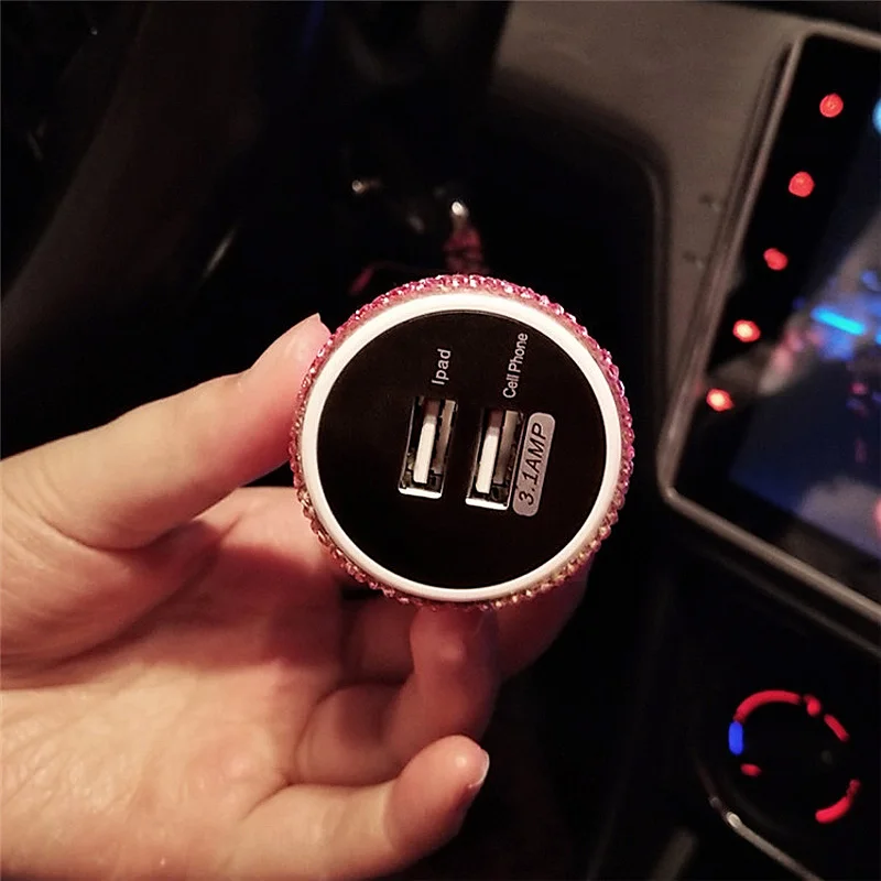 Хрустальные стразы, автомобильное зарядное устройство, USB 3.1A, двойной, 2 порта, дисплей, прикуриватель, быстрое автомобильное зарядное устройство, адаптер питания, автомобильный стиль