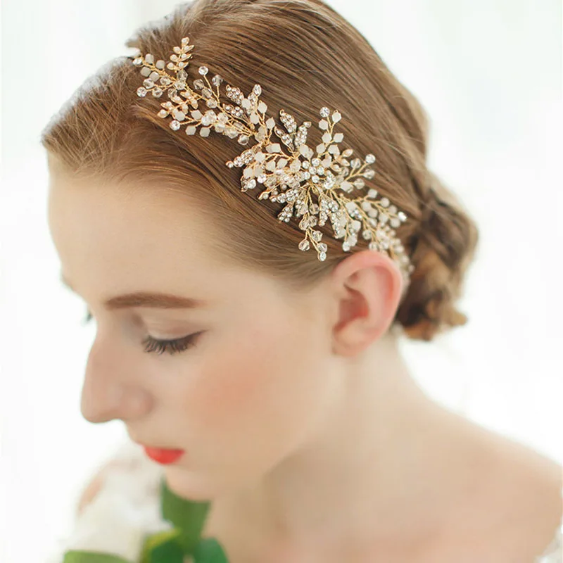 SLBRIDAL розовые золотые стразы натуральный жемчуг свадебные аксессуары для волос повязка для волос Свадебная повязка на голову ювелирные изделия для подружек невесты для женщин