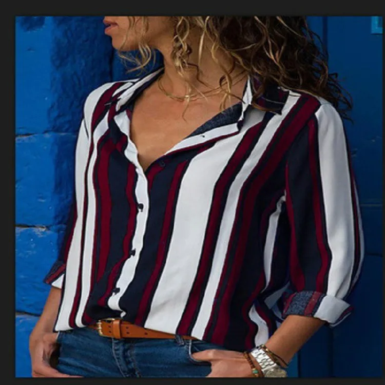 

new women blouse fashion 2021 female womens top shirt ladies striped fall festivals classics comfort elegance clothing top xxl