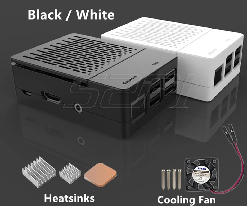 52Pi ABS черный/белый цвет чехол Корпус крышка комплект с радиаторы и охлаждающим вентилятором для Raspberry Pi 3 Модель B+/3/2 Модель B