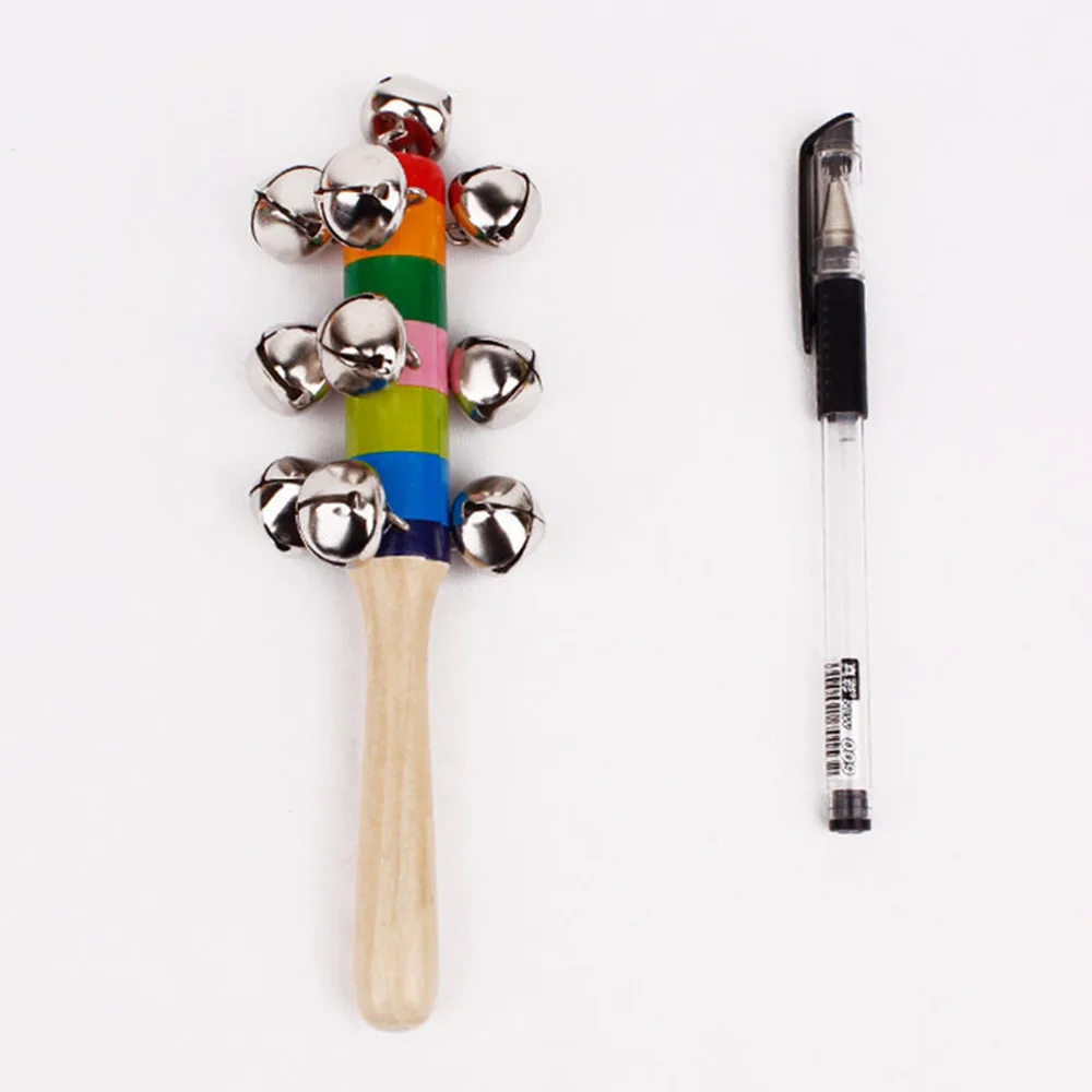 

18CM Hand Holder Baby Rattle Rainbow Wooden Baby Toy Shaker Bell Ring Newborn Toy Infant Gift for Baby Boy Girl Christmas