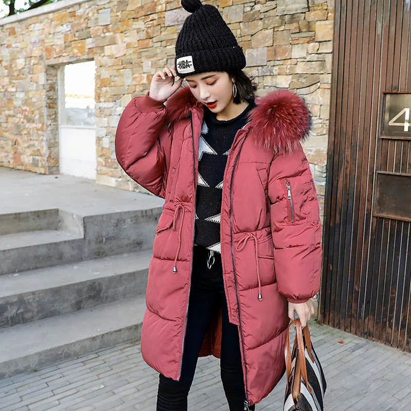 

Women Winter White Duck Down Parka Large Real Fox Fur Collar Hooded Down Jacket Long Coat Korean Style Slim Outerwear