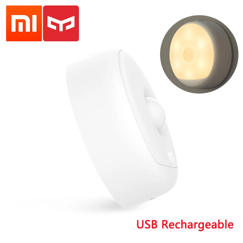 Белый USB перезаряжаемые Xiao mi jia Yeelight ночные светильники Светодиодный теплый желтый свет Инфракрасный магнитный с крючками умный Обнаружение движения mi - Цвет: Белый