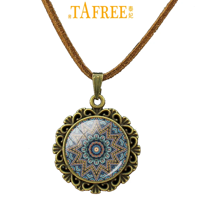 TAFREE 2017 новое ожерелье с цветком хны буддизм Геометрия Мандала кулон кожа