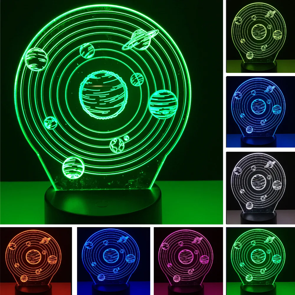 Креативные 3D RGB Иллюзия Вселенная планеты светодиодные ночники видения
