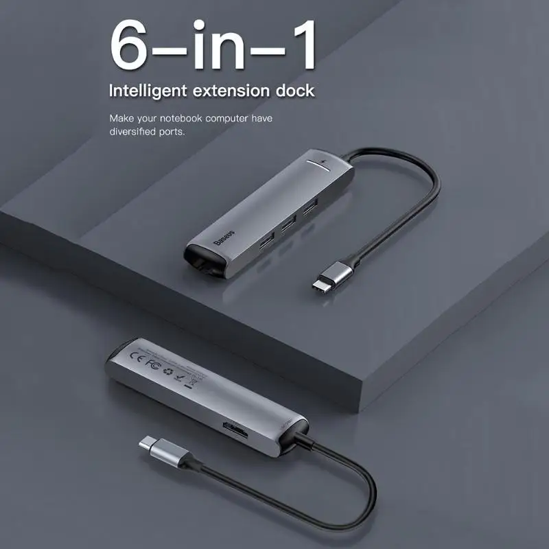 Baseus 6в1 концентратор адаптер для MacBook Pro концентратор usb type C к USB 3,0 HDMI RJ45 USB разветвитель для huawei Matebook аксессуары для компьютера