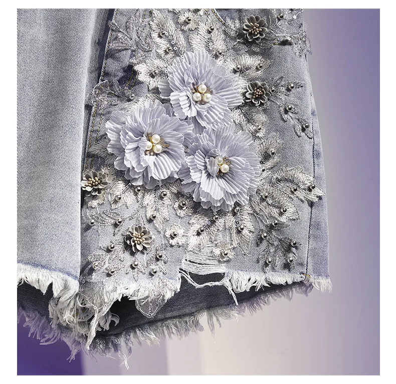 

High Quality Summer Denim Shorts Women High Waist Wide Leg Hole 3D Flower Jeans Shorts Girl Student Hot Shorts Plus Size 4XL 5XL