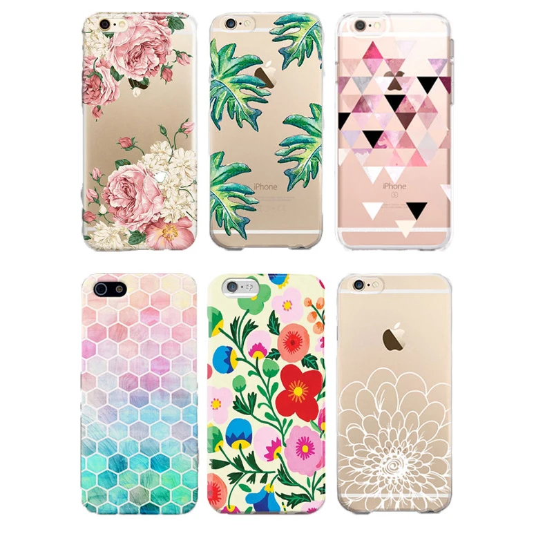 Цветной чехол для iPhone 5 5S 6 6S 7 Plus модный красивый мягкий из ТПУ с рисунком