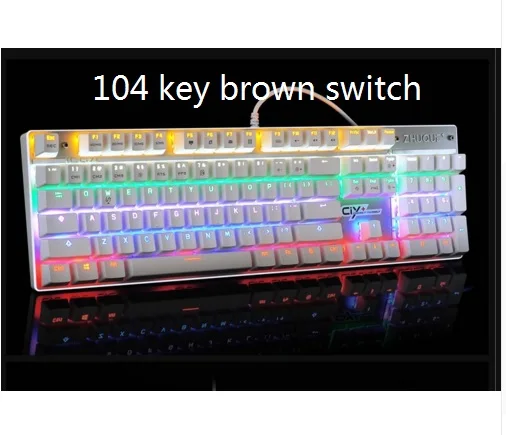 white 104 brown swit TEAMWOLF ZHUQUE 87/104 анти-ореолы Светящийся красный коричневый переключатель светодиодный с подсветкой Проводная игровая механическая клавиатура Русские наклейки - Цвет: white 104 brown swit