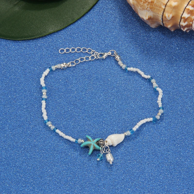 Богемные Многослойные Бусины из синего камня в форме морской звезды ножные