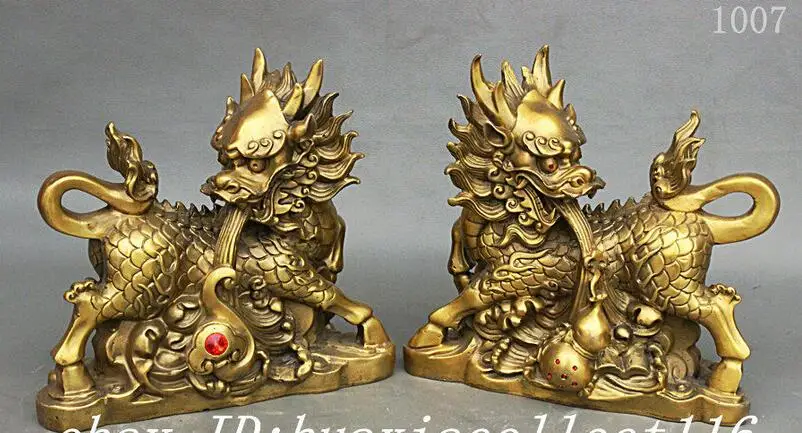 Китайский Фэншуй чистый латунный Дракон статуэтка единорога цилинь коса gourтыква