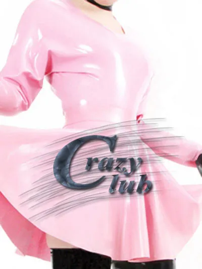 Женское Эротическое платье Crazy club_New розовое латексное ручной работы с длинными