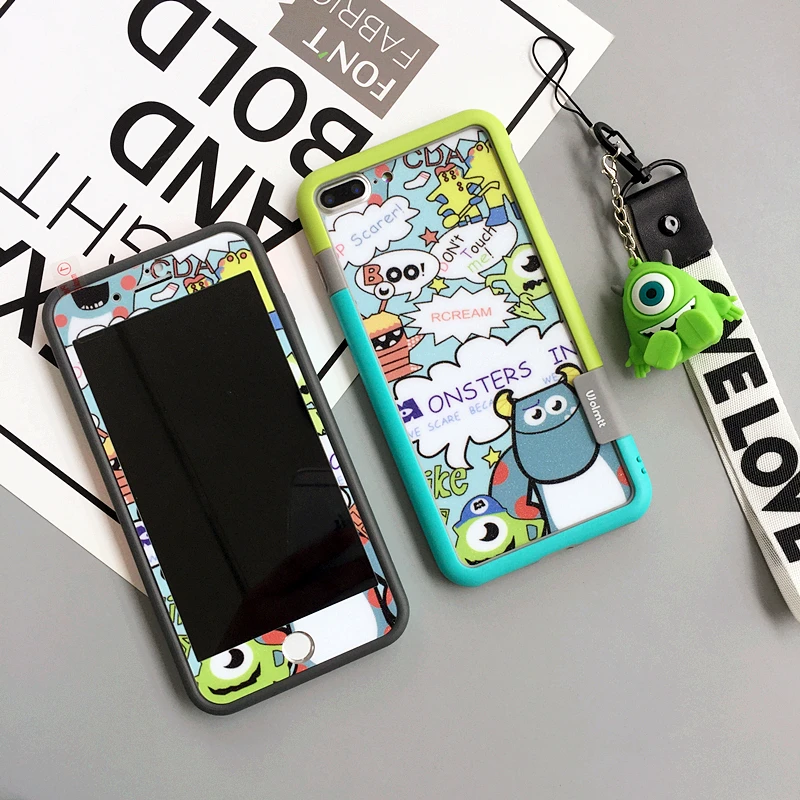 as picture Для iphone XR monsters закаленное стекло flim+ мягкий бампер для iphone X XS max 7 7plus 6 6s 6s P 8plus Sullivan Mike+ держатель+ ремни - Цвет: as picture