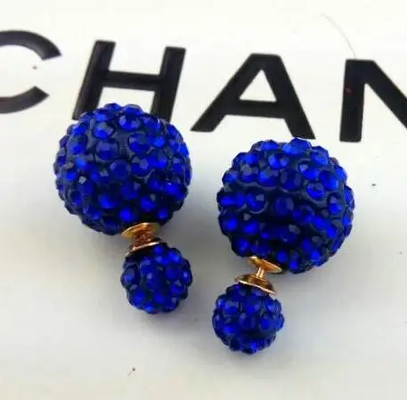dark blue Charmcci двухсторонние Симпатичные серьги-гвоздики, круглые стразы, женские серьги, ювелирные изделия, серьги-гвоздики, подарок, много цветов - Окраска металла: dark blue